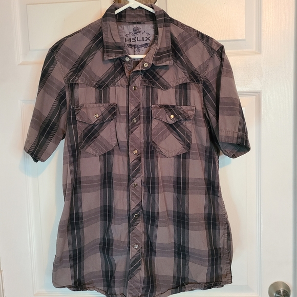 (652) Helix Men's Casual Short Sleeve Western Wear Shirt, Size: L Color: Grey - Picture 4 of 10